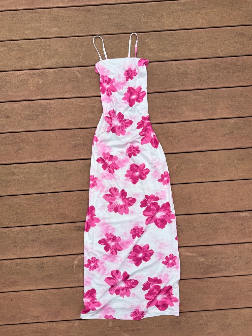 SHEIN White Maxi Dress with Bright Pink Floral Print